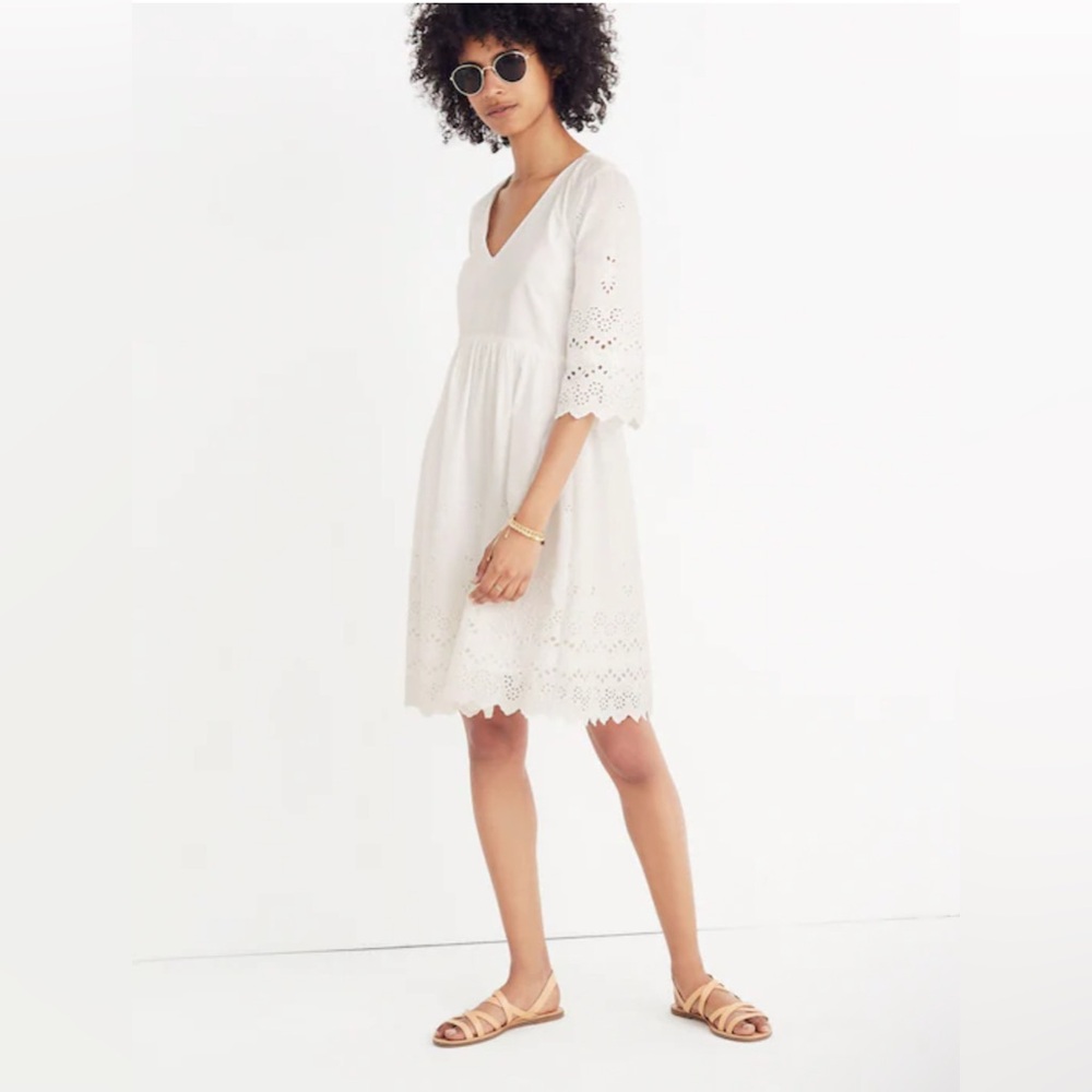NWT Madewell Eyelet lattice dress Sz 2 white chalk